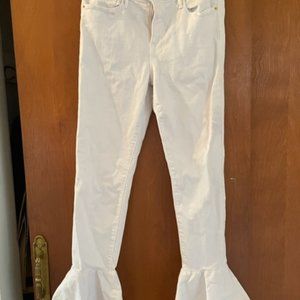 FRAME White Denim Jeans with Raw Ruffle Edge